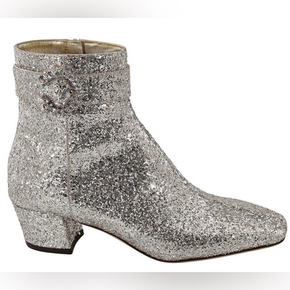 Jimmy Choo Platinum Crystal Myan 45mm Glittered Leather Ankle Boots